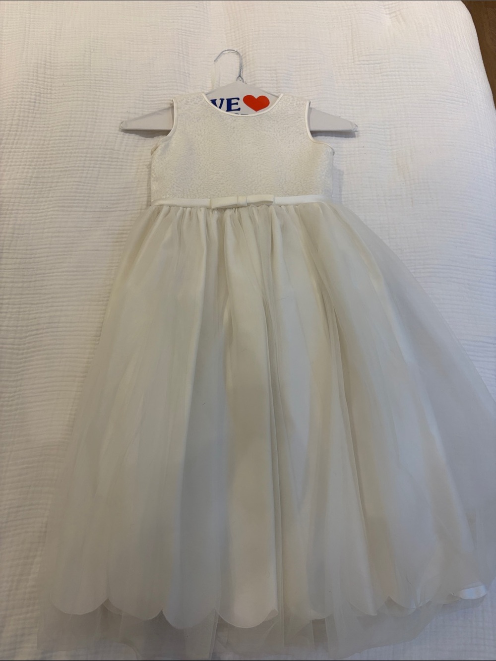 Joan Calabrese Ivory Tulle Flower Girl Gown with Waist Bow